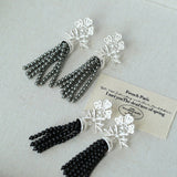 Whisper of Lace Pearl Tassel Earrings - Silver Black Onyx - floysun