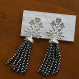 Whisper of Lace Pearl Tassel Earrings - Silver Gray Pearl - floysun