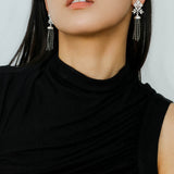 Whisper of Lace Pearl Tassel Earrings - Silver Gray Pearl - floysun