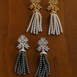 Whisper of Lace Pearl Tassel Earrings - Silver Gray Pearl - floysun