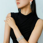 Whisper of Lace Wide Embroidered Cuff Bracelet - Silver - floysun