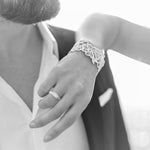 Whisper of Lace Wide Embroidered Cuff Bracelet - Silver - floysun