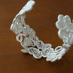 Whisper of Lace Wide Embroidered Cuff Bracelet - Silver - floysun