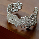 Whisper of Lace Wide Embroidered Cuff Bracelet - Silver - floysun