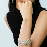 Whisper of Lace Wide Embroidered Cuff Bracelet - Silver - floysun