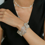 Whisper of Lace Wide Embroidered Cuff Bracelet - Silver - floysun