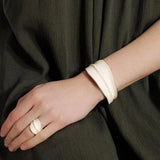 White Enamel Scroll Leaf Width Face Bangles Bracelet - floysun