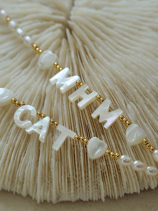 White Mother of Pearl Custom Name Pearl Necklace - floysun