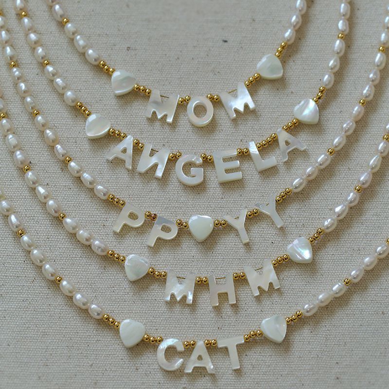 White Mother of Pearl Custom Name Pearl Necklace - floysun