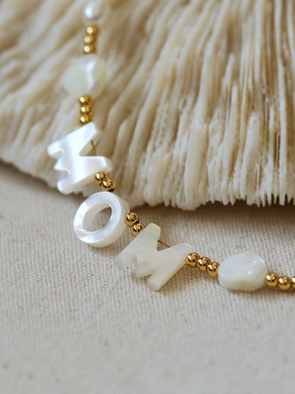 White Mother of Pearl Custom Name Pearl Necklace - floysun