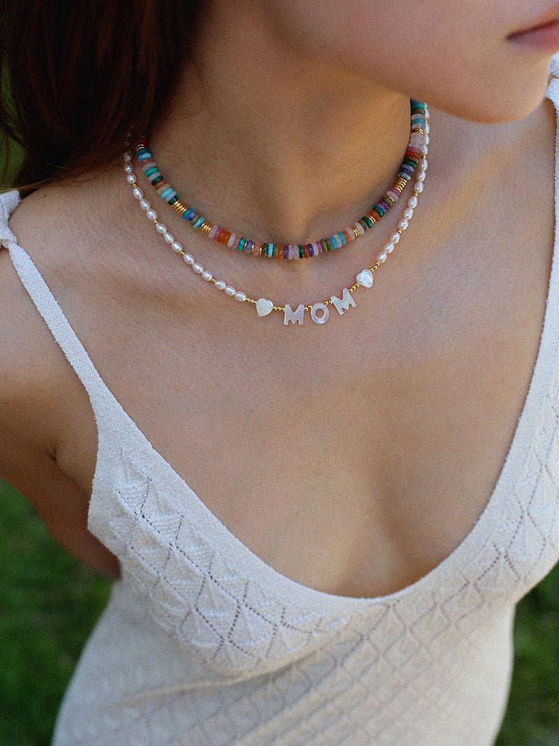 White Mother of Pearl Custom Name Pearl Necklace - floysun