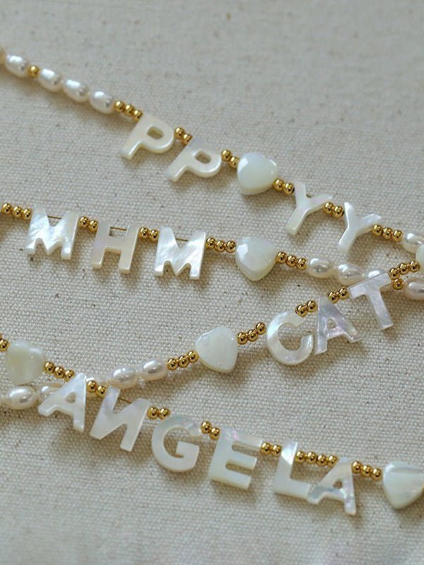 White Mother of Pearl Custom Name Pearl Necklace - floysun