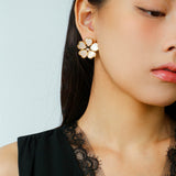 White Mother - of - Pearl Heart Blossom Stud Earrings - floysun