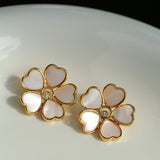 White Mother - of - Pearl Heart Blossom Stud Earrings - floysun