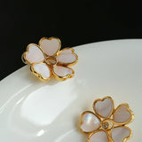 White Mother - of - Pearl Heart Blossom Stud Earrings - floysun