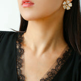 White Mother - of - Pearl Heart Blossom Stud Earrings - floysun