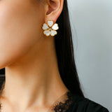 White Mother - of - Pearl Heart Blossom Stud Earrings - floysun