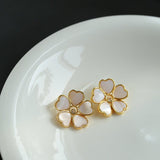 White Mother - of - Pearl Heart Blossom Stud Earrings - floysun