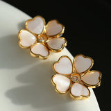 White Mother - of - Pearl Heart Blossom Stud Earrings - floysun