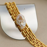 Vintage Wide Chain Baroque Pearl Bracelet