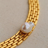 Vintage Wide Chain Baroque Pearl Bracelet