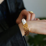 Vintage Wide Chain Baroque Pearl Bracelet