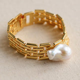 Vintage Wide Chain Baroque Pearl Bracelet