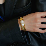 Vintage Wide Chain Baroque Pearl Bracelet