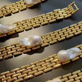 Vintage Wide Chain Baroque Pearl Bracelet