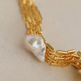 Vintage Wide Chain Baroque Pearl Bracelet