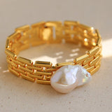 Vintage Wide Chain Baroque Pearl Bracelet