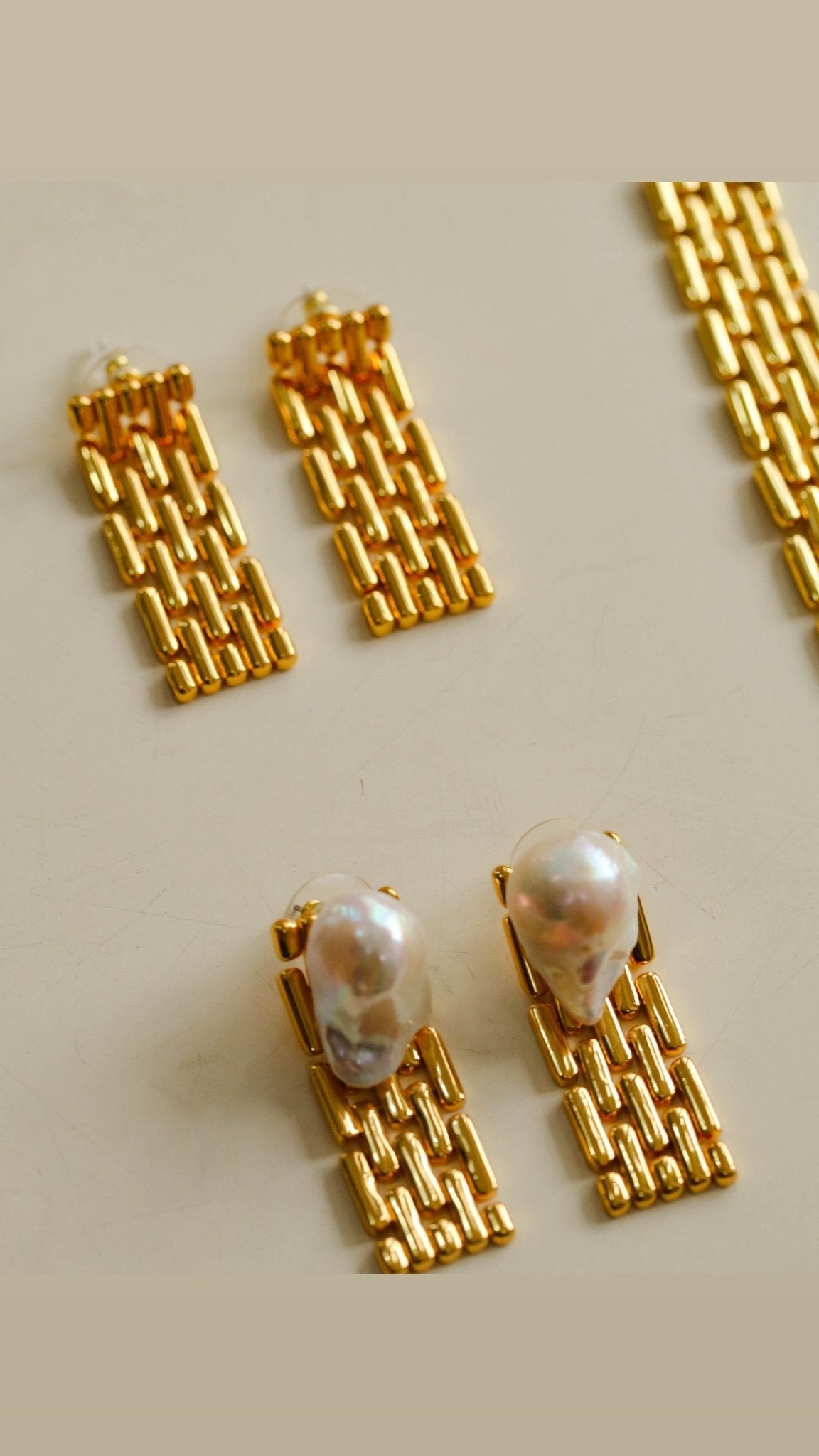 Wide Chain Baroque Pearl Earrings - floysun