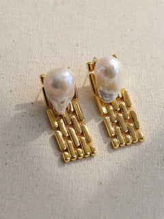 Wide Chain Baroque Pearl Earrings - floysun
