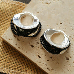 Wrapped Multi - Layer Round Ring Black Agate Earrings Pearl Earrings - floysun
