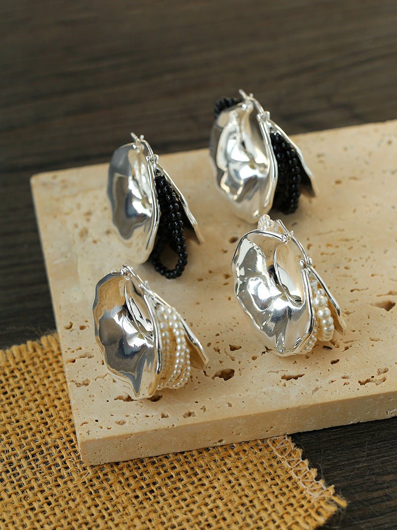 Wrapped Multi - Layer Round Ring Black Agate Earrings Pearl Earrings - floysun