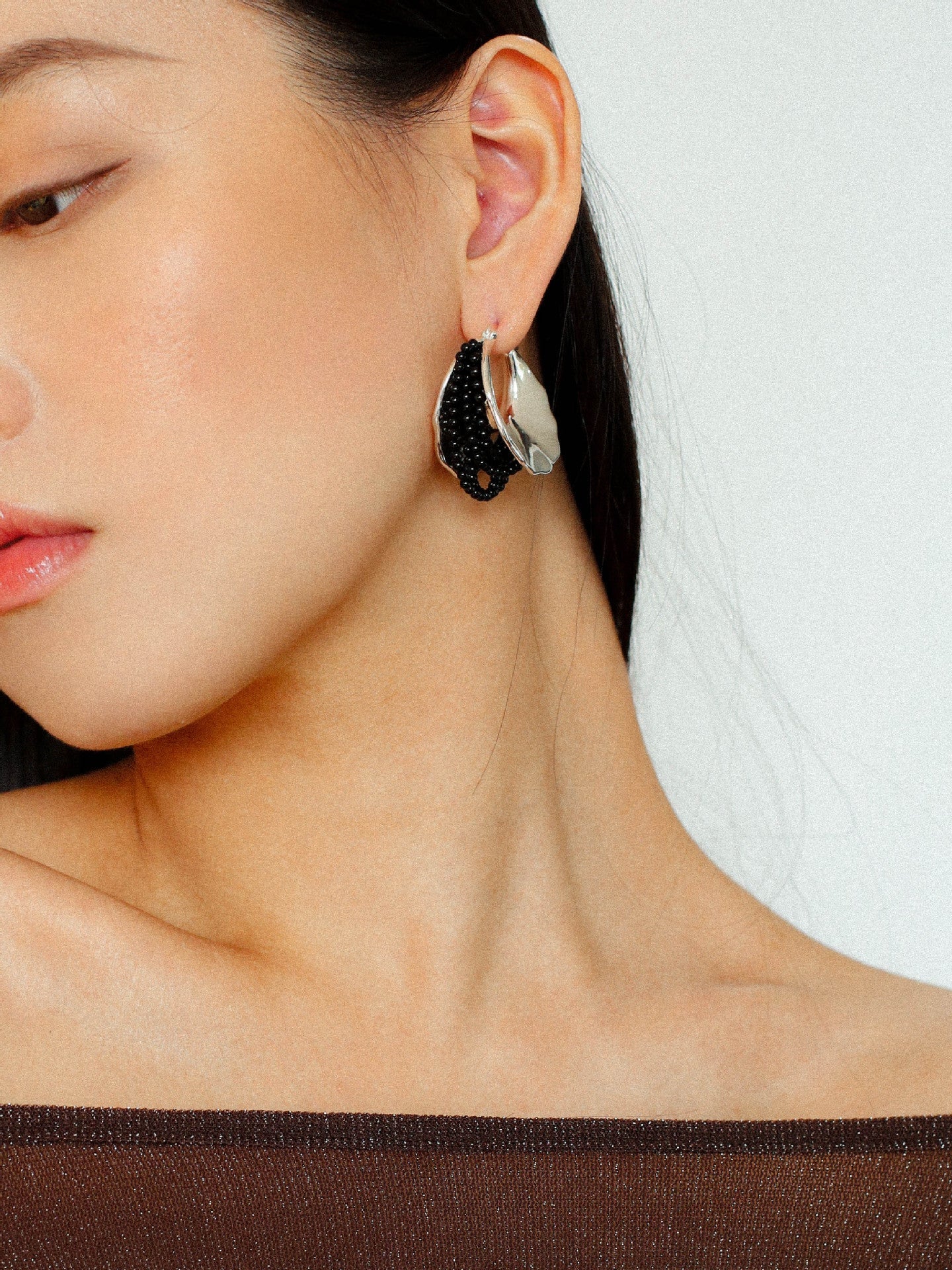 Wrapped Multi - Layer Round Ring Black Agate Earrings Pearl Earrings - floysun
