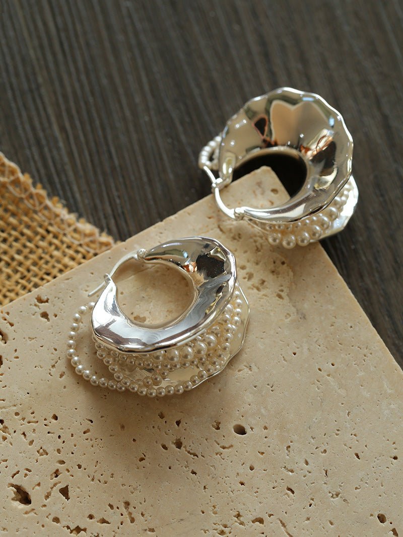 Wrapped Multi - Layer Round Ring Black Agate Earrings Pearl Earrings - floysun