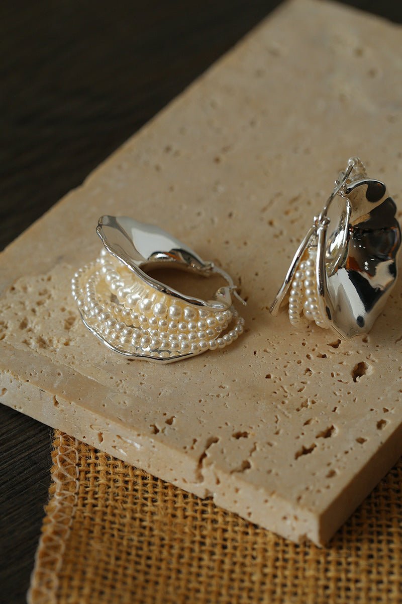 Wrapped Multi - Layer Round Ring Black Agate Earrings Pearl Earrings - floysun