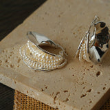 Wrapped Multi - Layer Round Ring Black Agate Earrings Pearl Earrings - floysun