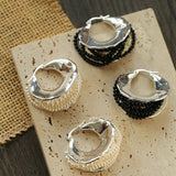 Wrapped Multi - Layer Round Ring Black Agate Earrings Pearl Earrings - floysun