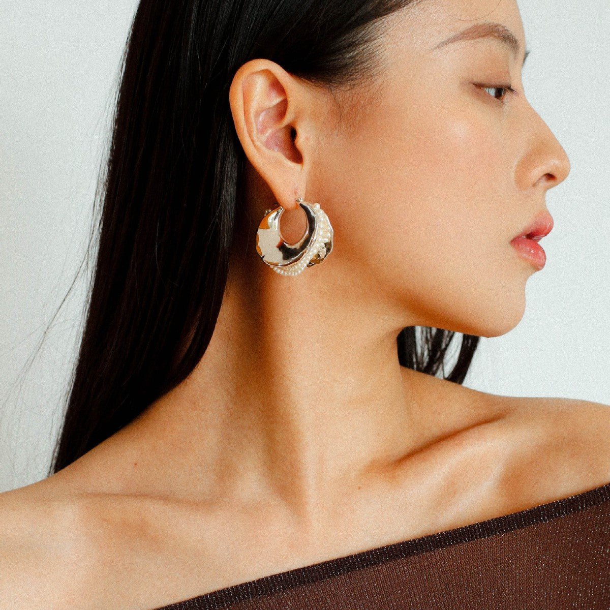Wrapped Multi - Layer Round Ring Black Agate Earrings Pearl Earrings - floysun
