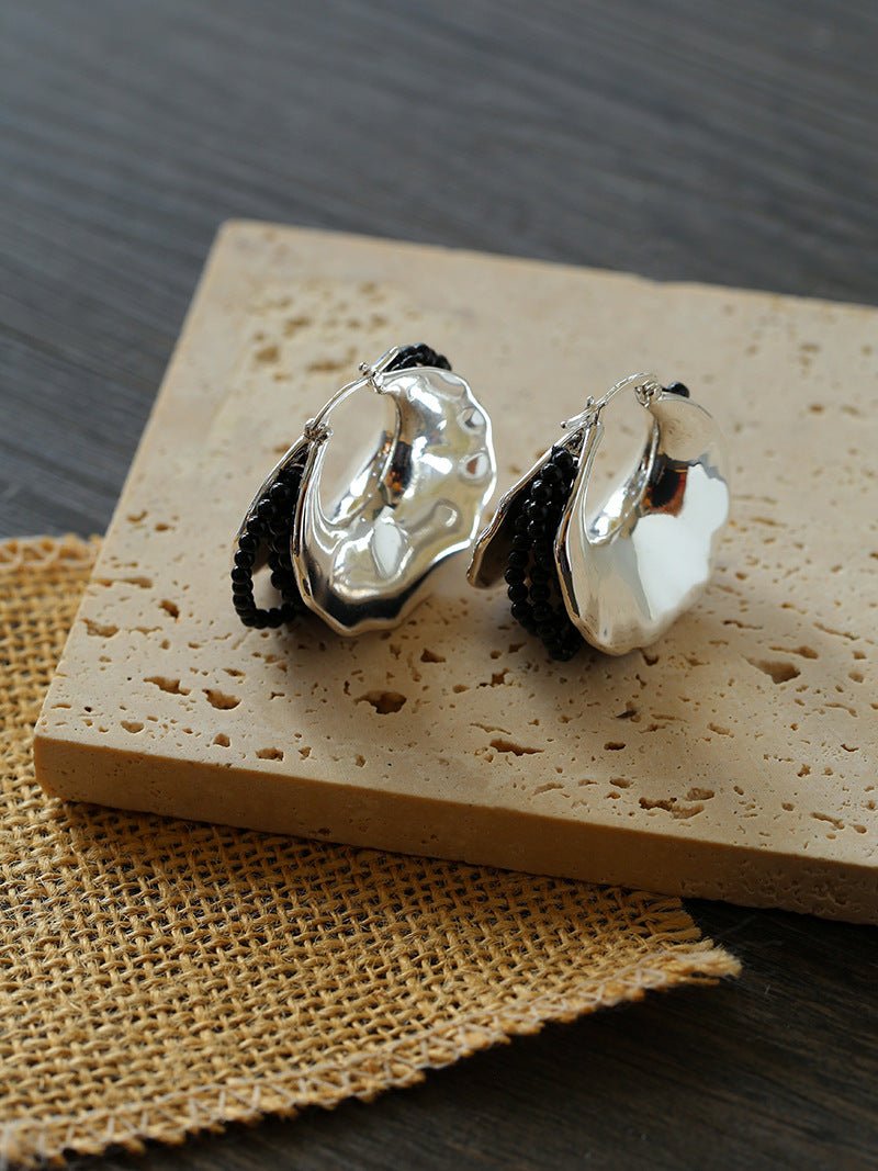 Wrapped Multi - Layer Round Ring Black Agate Earrings Pearl Earrings - floysun