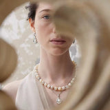 Smooth Mother of Pearls and Silver Shell Beaded OT Necklace
