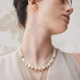 Smooth Mother of Pearls and Silver Shell Beaded OT Necklace