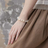 Smooth Mother of Pearls and Silver Shell Beaded OT Bracelet