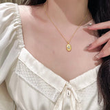 Italian Style Brushed Oval Star Necklace