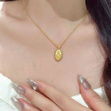 Italian Style Brushed Oval Star Necklace