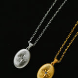 Italian Style Brushed Oval Star Necklace