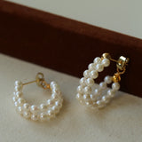 Handcrafted Double layer Pearl Hoop Earrings