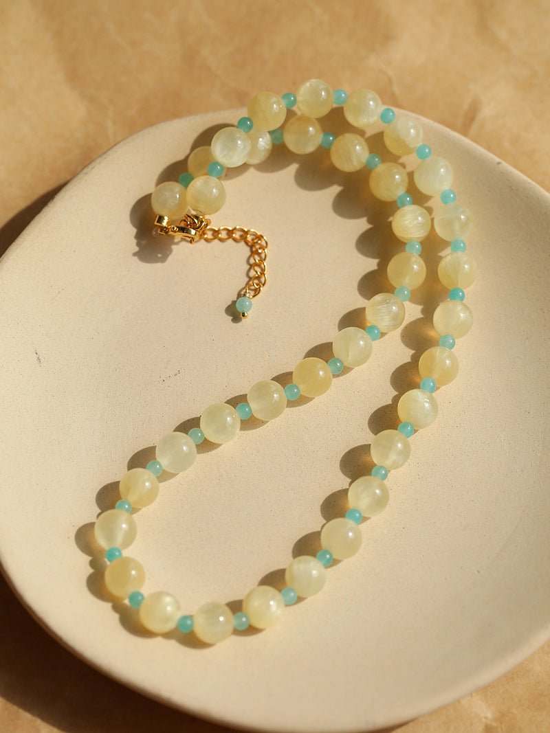 Yellow Natural Stone Amazonite Beaded Necklace - floysun